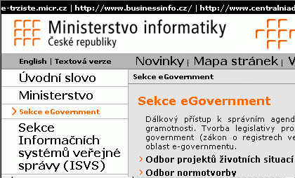 Portál Ministerstva informatiky, sekce eGovernment