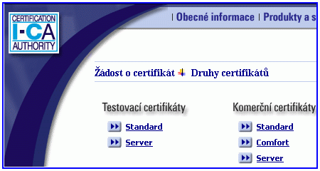 I.CA: Ukázka www stránky - žádost o certifikát.