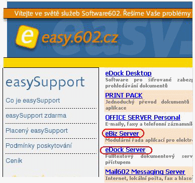 Projekt "easy.602.cz" - ukázka menu webové stránky