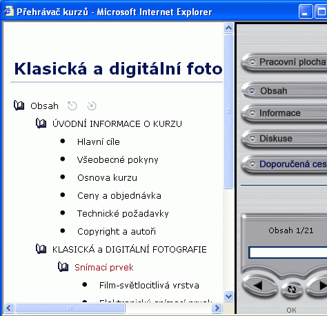 Modul pro prohlížení jednotlivých kurzů