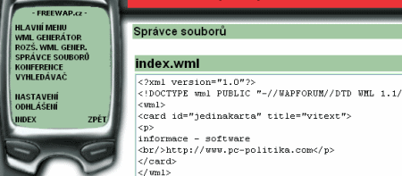 Správce souborů wapových stránek "Freewap.cz"