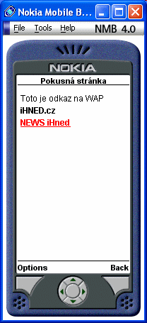 Ukázka zdrojového kódu XHTML na displeji Nokia
