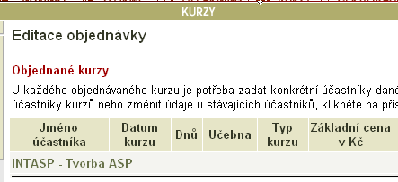 Objednávka kurzů