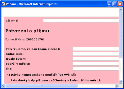 "Podatelna.cz" - ukázka podání formuláře
