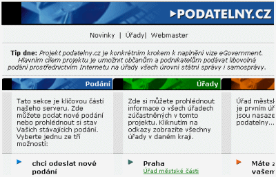 "Podatelny.cz" - vstupní stránka