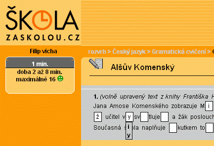 "Škola za školou" - cvičení z gramatiky
