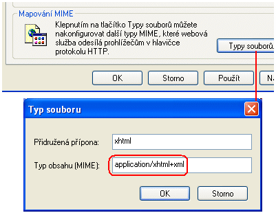 Ukázka nastavení obsahu MIME