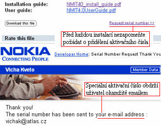 Žádost o zaslání aktivačního čísla pro následnou instalaci apliakce