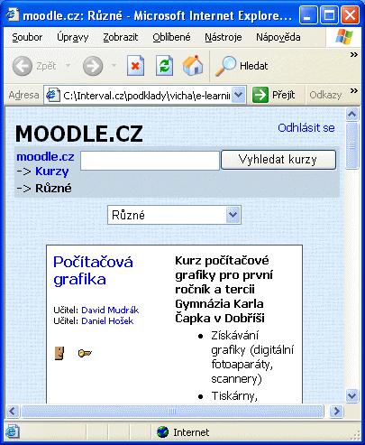 Ukázka nabídky kurzu na Moodle.cz