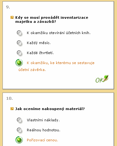 Odpověď v Autotestu byla vybrána správně, signalizuje to zelená tužka se zeleným nápisem "OK" v pravém dolním rohu.