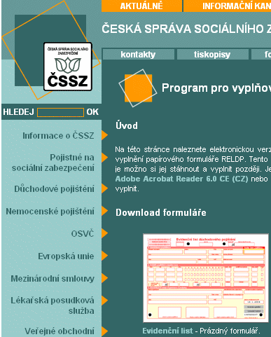 Část www stránky ČSSZ s návodem pro vyplňování elektronického formuláře "Roční evidenční list důchodového pojištění".