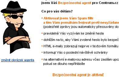 Centrum.cz: Bezpečnostní agent je vybaven nastavitelným  antispamovým filtrem