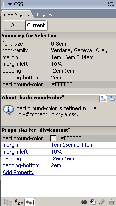 Macromedia Dreamweaver 8 - paletka CSS Styles