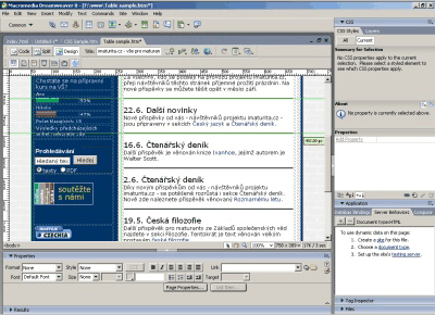 Macromedia Dreamweaver 8 - ukázka použití vodítek