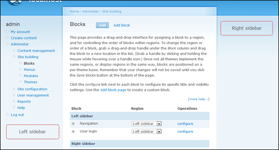Administrace bloků v Drupalu.