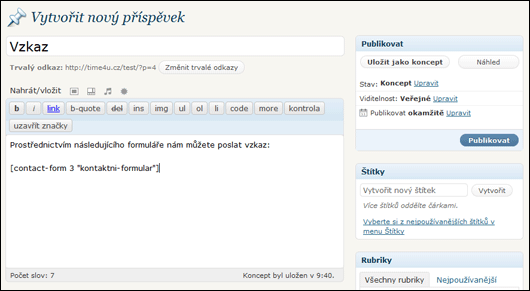 Nový příspěvek, kterým vložíme formuláře stránky