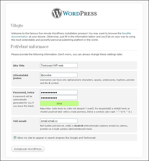 WordPress - instalace