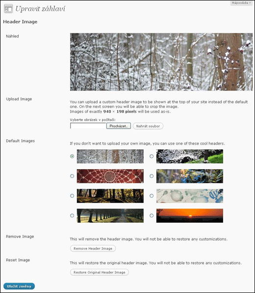 WordPress - výběr obrázku záhlaví