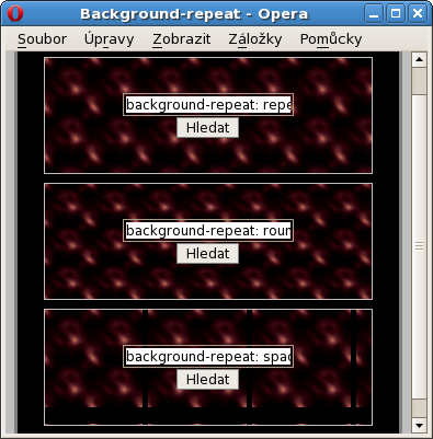 ukázka: vlastnost background-repeat s hodnotami repeat, round a space