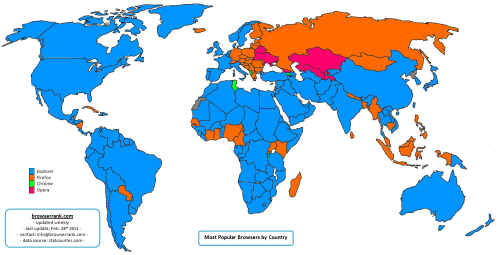 Nejpoužívanější prohlížeče v jednotlivých zemích