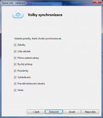 Opera - nastavení synchronizace