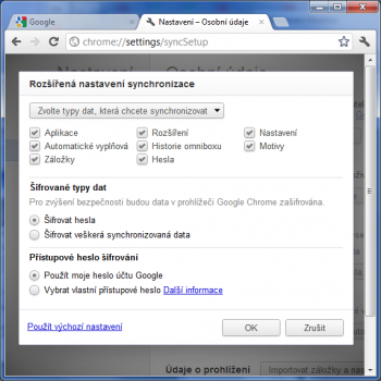 Googlr Chrome - nastavení synchronizace