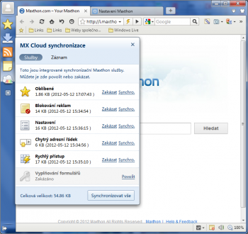 Maxthon - nastavení synchronizace