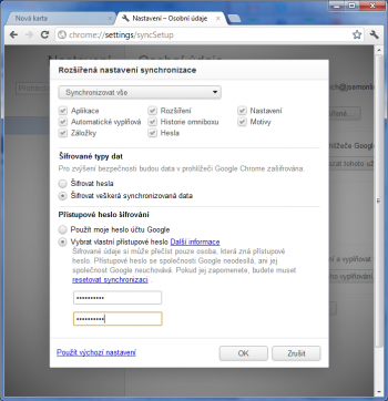 Google Chrome - ochrana synhronozačního účtu