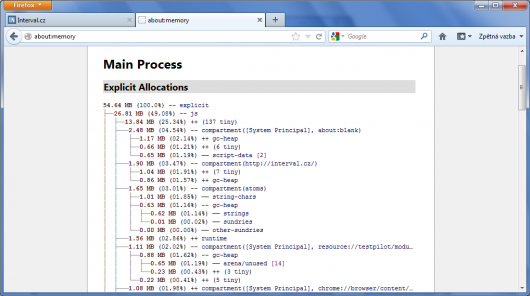 Firefox 15 Beta - about:memory