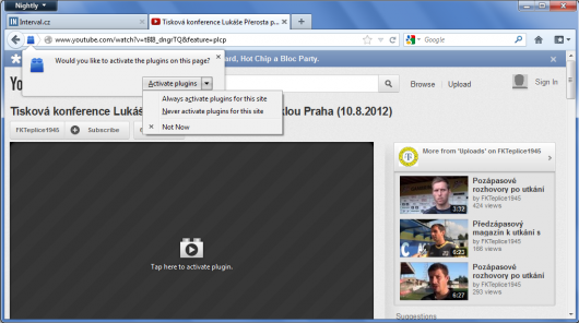 Firefox Nightly - Plug-ins on-demand
