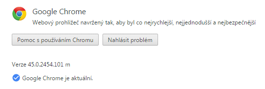 Použitá verze Google Chrome